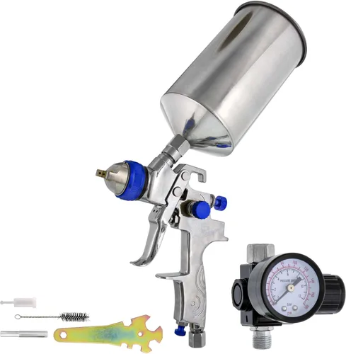 Vista 9 de TCP Global – Pistola pulverizadora por gravedad HVLP de 1,3 mm para capa base de pintura transparente para auto con regulador de aire (G6600 – 13)
