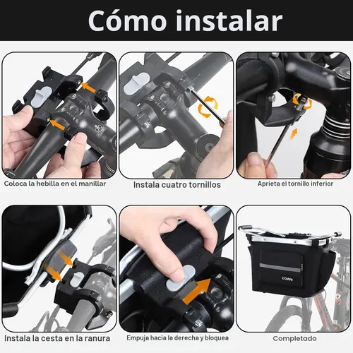 Vista 8 de COFIT Cesta desmontable para bicicleta, cesta multiusos para manillar de bicicleta, para mascotas, compras, viajes, campamento y al aire libre