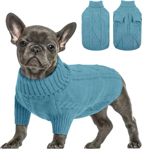 Vista 27 de Queenmore - Suéter de punto trenzado con cuello alto para perros pequeños, para climas fríos, para chihuahua, bulldog, teckel, carlino y yorkie, XS