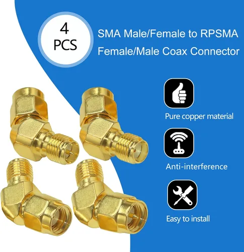Vista 3 de TUOLNK 45 grados SMA macho/hembra a RP SMA hembra/macho Kit de conector de codo para cable de extensión de antena LTE chapado en oro Conector