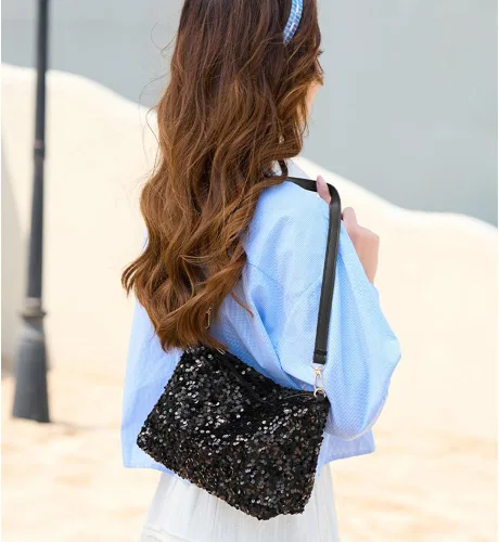 Vista 5 de Bolso de noche para mujer, bolso cruzado de noche con lentejuelas, elegante bolso de mano con purpurina para mujer, boda, graduación, fiesta