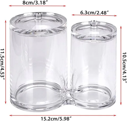 Vista 5 de Hipiwe - Bastoncillo de algodón acrílico transparente y soporte para bolas con 2 ranuras para Q-tip Estuche organizador redondo de algodón Q-tip