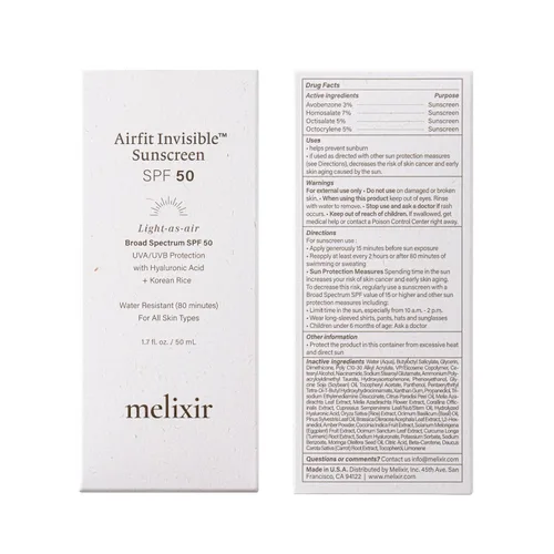 Vista 6 de Melixir Airfit Invisible™ Protector solar SPF 50, Protector solar de amplio espectro de arroz coreano para la cara, ácido hialurónico, protección