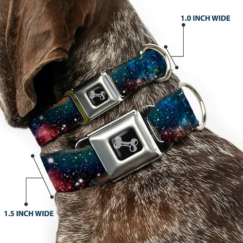 Vista 2 de Buckle-Down Collar de perro con hebilla de cinturón de seguridad, collage de polvo espacial, 1 pulgada de ancho, se adapta a cuello de 15 a 26