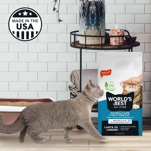 Vista 5 de WORLD'S BEST CAT LITTER Arena para gatos múltiples con aroma de flor de loto, 32 libras - Ingredientes naturales, aglomeración rápida, desechable