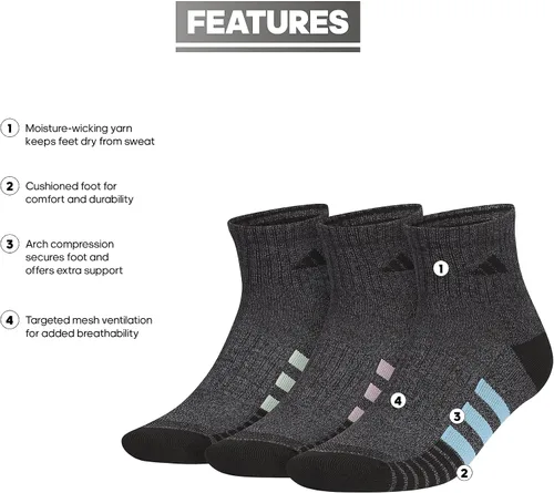 Vista 2 de adidas Men's Cushioned Quarter Socks (3-pair)