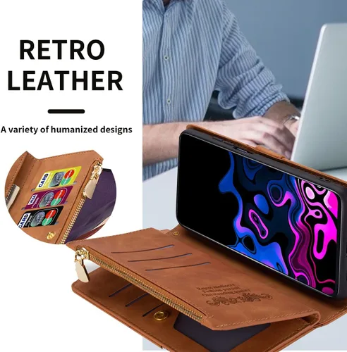 Vista 6 de UEEBAI Funda para Samsung Galaxy A53 5G, Funda de piel sintética retro a prueba de golpes con función de soporte de ranuras para tarjetas, cierre