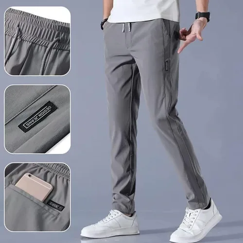 Vista 5 de Pantalones elásticos de secado rápido para hombre, de seda de hielo, transpirables, de secado rápido, pantalones de trabajo de pesca, para correr