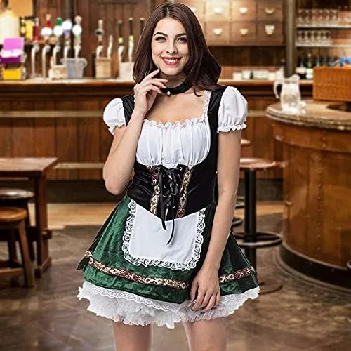 Vista 3 de JOFOW Vestido de fiesta para mujer, vestido de fiesta con hombros descubiertos, para Oktoberfest, cerveza, Halloween, sexy, bar, sirvienta, disfraz