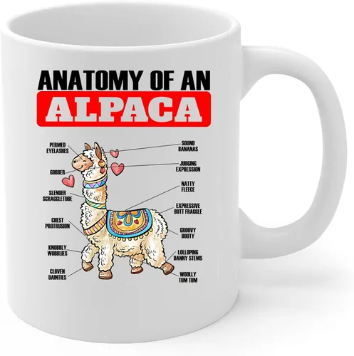 Vista 2 de Taza de café divertida de cerámica blanca con diseño de alpaca feliz, 11 onzas