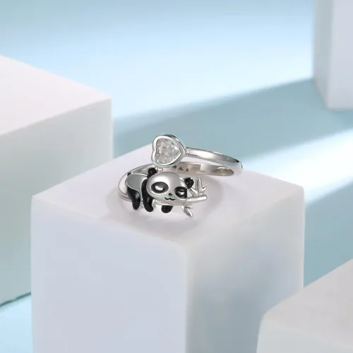 Vista 3 de Sterling Silver CatPugElephantPandaAxolotlUnicornCow Rings Adjustable Cute Animal Hypoallergenic Ring Jewelry Gift for Women Daughter