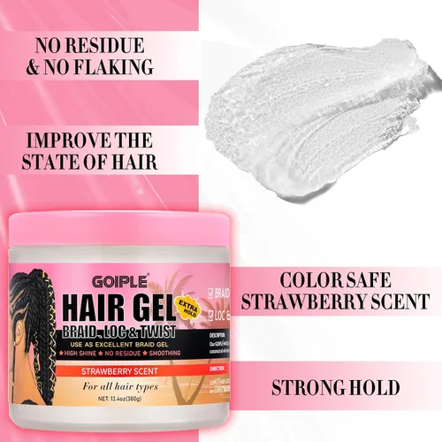Vista 3 de 13.4oz de trenzado para trenzas, locs, trenzas, sin escamas, gel de trenzado de alta fijación y control de bordes de alto brillo, gel para locs