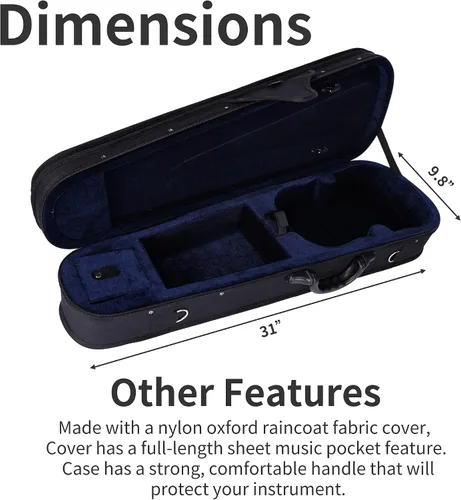 Vista 8 de Estuche básico, profesional, rígido, liviano, con forma triangular, para violín, de la marca ADM , Talla full