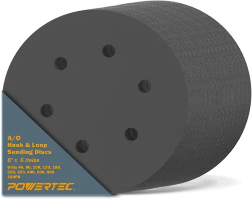 Vista 27 de POWERTEC Grano 40, paquete de 25, discos de lijado de 6 pulgadas – Gancho y bucle, almohadillas de lijadora orbital de óxido de aluminio de 6