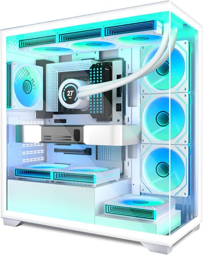 Vista 19 de PC CASE 9 PWM ARGB Ventiladores preinstalados, funda de PC para juegos de media torre, carcasa panorámica de vidrio templado para computadora