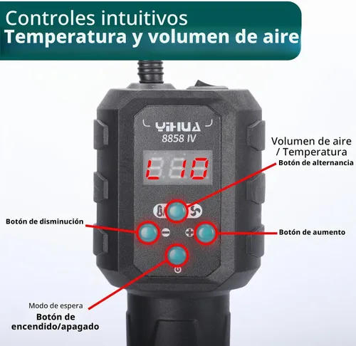 Vista 2 de YIHUA 8858 IV Pistola de calor multiusos para manualidades, soldadura electrónica, bricolaje, tubos retráctiles y envoltura, marcador de antorcha