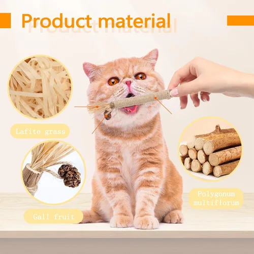Vista 3 de Paquete de 6 palitos Silvervine para masticadores de gatos, palitos naturales para masticar gatos, juguetes interactivos para masticar, varitas