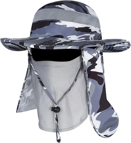 Vista 10 de YR.Lover Gorra de pesca de ala ancha con protección solar UV para exteriores con solapa extraíble