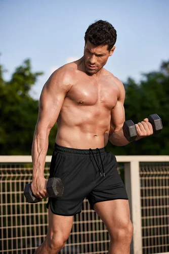 Vista 3 de COOFANDY Paquete de 1 a 2 pantalones cortos de entrenamiento para hombre, ligeros, para fisicoculturismo, correr, pantalones cortos deportivos