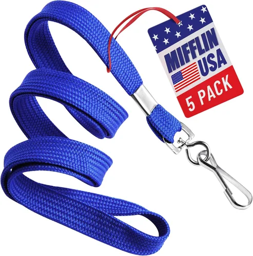 Vista 9 de Cordones planos de Estados Unidos para tarjetas de identificación (negro, 36 pulgadas, paquete de 5), cómodas correas para el cuello