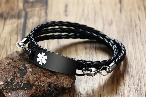 Vista 5 de XUANPAI Personalized Customized Multi-Strand Handmade Weaving PU Emergency Medical Alert ID Bracelet Wristband for Men,7.5 Inches