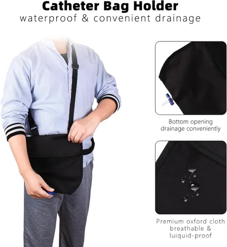 Vista 3 de Soporte para bolsa de drenaje de orina, funda ajustable para bolsa de catéter con cremallera, cubierta de tubo de catéter Foley, soporte impermeable