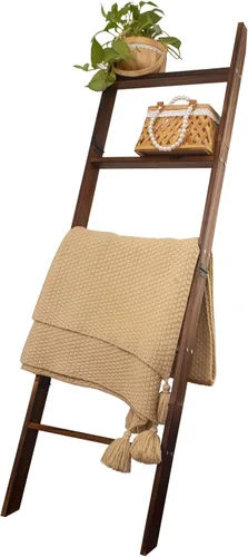 Vista 18 de Escalera para mantas, soporte de edredón de madera de 5 niveles, natural