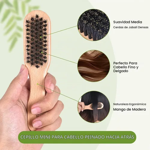 Vista 2 de Cepillo de pelo de tamaño de viaje, cepillo de pelo pequeño con control de bordes de madera para evitar el encrespamiento y suavizar los vuelos