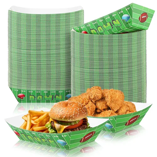 Vista 7 de Tenceur 50 Piezas Bandejas de Papel de Carnaval para Alimentos 2lb Decoraciones de Carnaval Cuencos de Nachos a Rayas Rojas y Blancas Barcos
