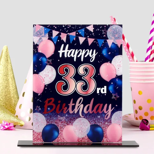 Vista 120 de LINGTEER Decoraciones de feliz cumpleaños número 11, 2 piezas de soporte de acrílico con impresión de pie rosa y azul, tablero de telón de fondo