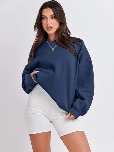 Vista 2 de ANRABESS Sudadera de gran tamaño para mujer, con cuello redondo, estilo Y2K, sudadera con capucha de forro polar, cómoda, camiseta informal, ropa