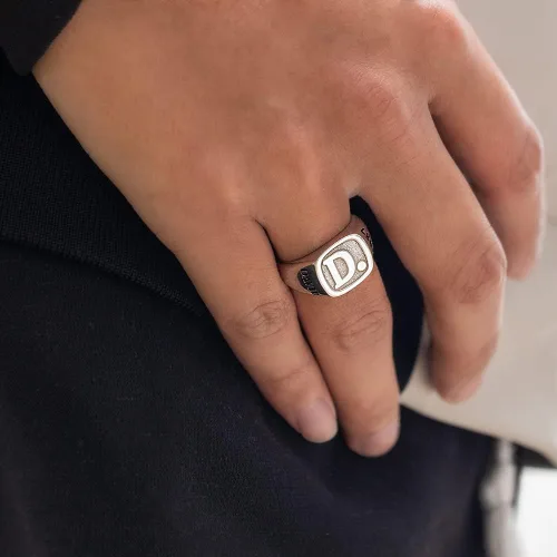 Vista 6 de Anillos de iniciales personalizados para hombres plata de ley 925 anillos de banda de identificación personalizados joyería del día del padre
