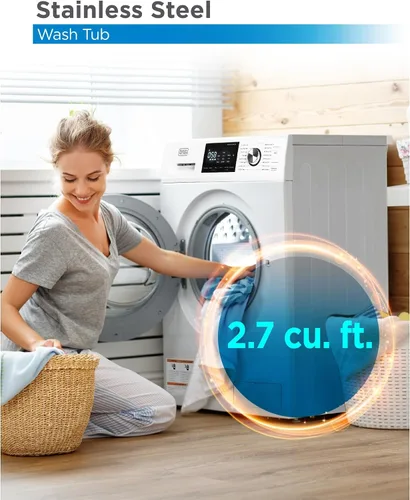 Vista 3 de BLACK+DECKER Lavadora de carga frontal, lavadora compacta de 2.7 pies cúbicos con pantalla LED y 16 ciclos