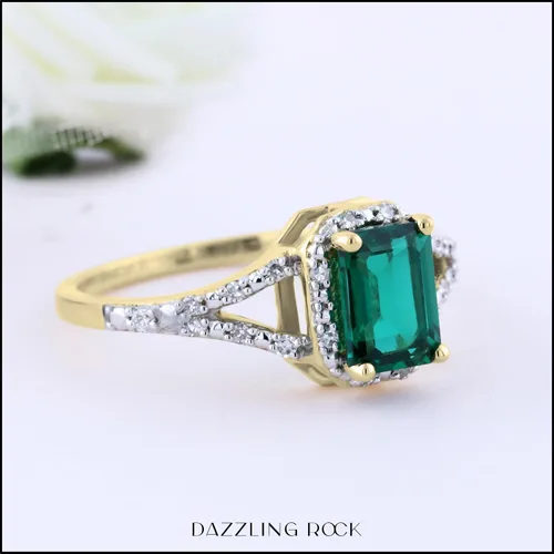 Vista 3 de Dazzlingrock Collection Anillo de compromiso con halo de diamante blanco redondo y esmeralda de corte esmeralda creado en laboratorio de 0.276x0.197