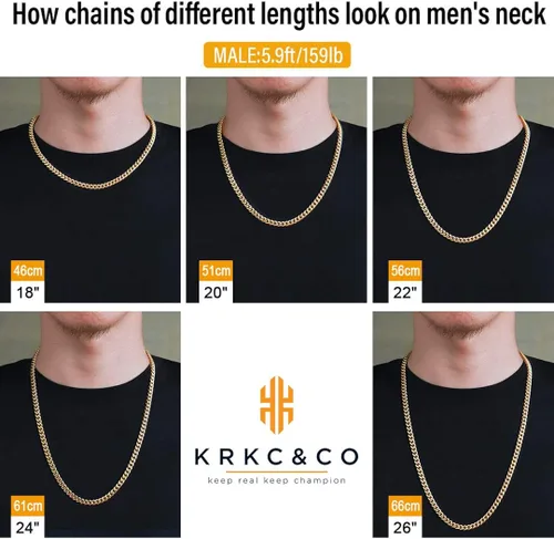 Vista 5 de KRKCCO - Cadena de eslabones cubanos Miami de 6890394in para hombre chapado en oro de 18 quilates antideslustre antialergias collar de cadena