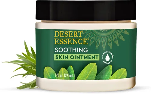 Vista 2 de Desert Essence Ungüento orgánico para la piel con aceite de árbol de té, 1 onza líquida, paquete de 4, aceites esenciales de jojoba y lavanda