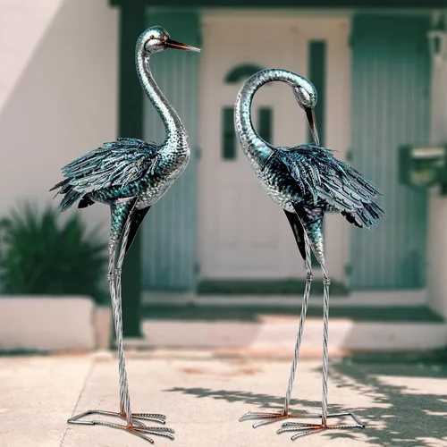 Vista 8 de Kircust Estatua de Grulla de Jardín para Exteriores, Señuelo de Garza Azul Esculturas y Estatuas de Jardín, Arte de Pájaro de Metal para Decoración