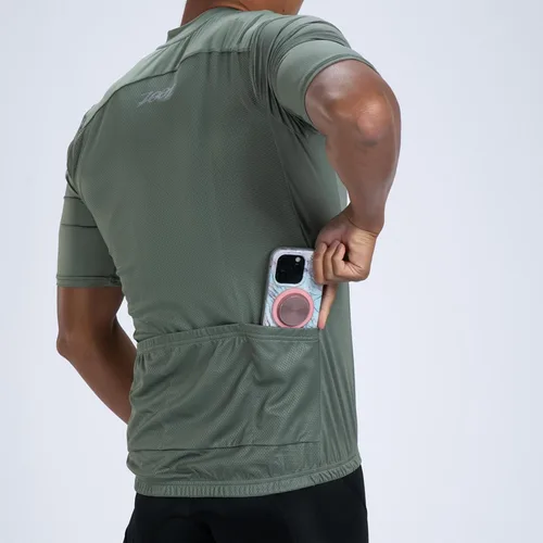 Vista 5 de Zoot Camiseta de ciclismo para hombre, transpirable, de manga corta, absorbe la humedad, 3 bolsillos traseros, tela UPF 30