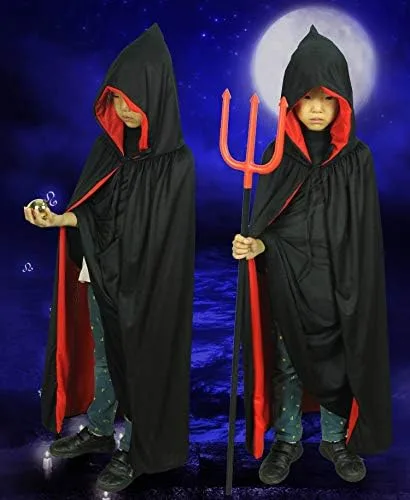 Vista 2 de Disfraz de mago de bruja de Halloween para niños, capa de vestir de vampiro pirata, capa reversible para fiesta de cosplay