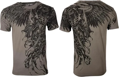 Vista 2 de Xtreme Couture by Affliction Camiseta para hombre, diseño gráfico Carbón (empuñando la muerte)
