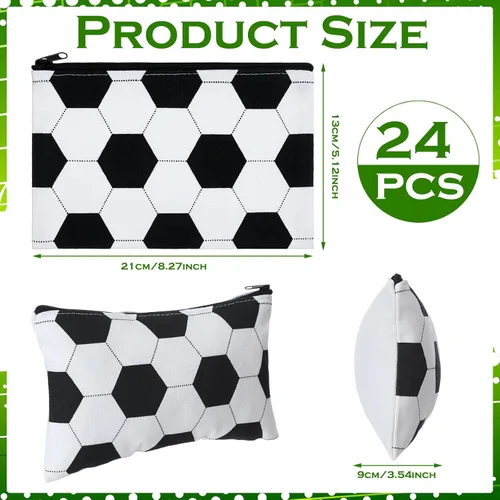 Vista 2 de Sweetude 24 bolsas de maquillaje deportivo de fútbol, bolsas de cosméticos, regalo de fútbol en blanco y negro para jugadores, bolsas de recuerdo