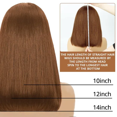 Vista 6 de Peluca de cabello humano marrón con encaje frontal HD de 13 x 4 pulgadas, peluca corta estilo Bob para mujeres negras, prearrancada con abuelitos