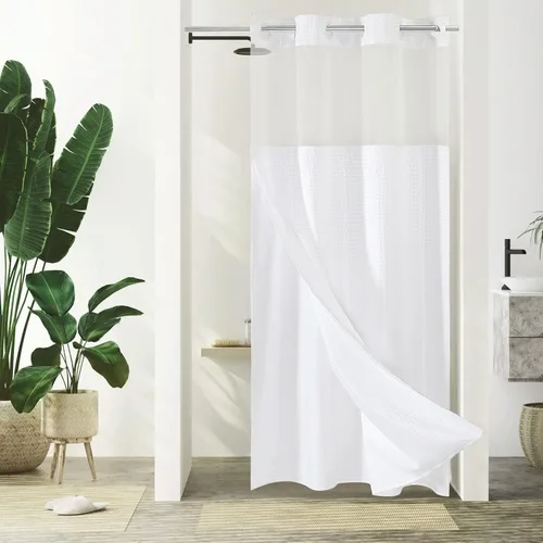 Vista 31 de Gibelle: cortina de ducha pequeña para baño de 36x74, cortina de ducha de punto gofre con juego de forro de tela a presión, no necesita ganchos