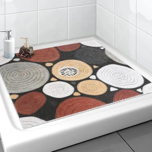 Vista 8 de Tapete de Ducha Cuadrado Extra Grande, Yonala 36 x 36 Pulgadas Tapetes de Ducha Elegantes Antideslizantes para Interior de Ducha con Orificio