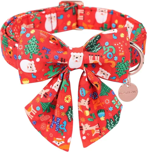 Vista 17 de Collar de Navidad para perro con pajarita, collar de Navidad para cachorros, hembras, machos, perros o gatos, collares con lazo con hebilla de metal