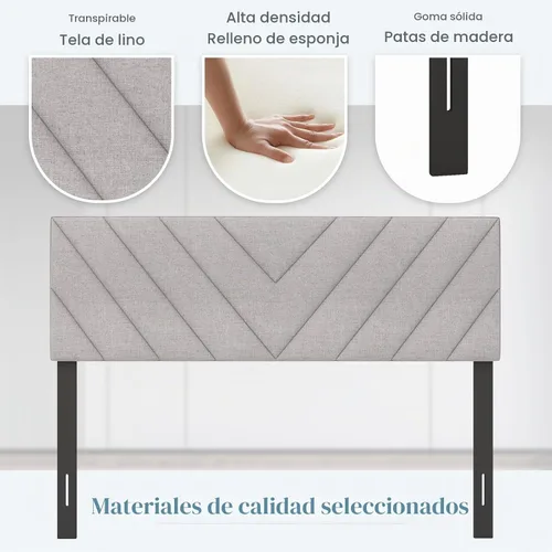 Vista 7 de KOMFOTT - Cabecera tapizada en tela de lino para cama tamaño Full/Queen, cabecera rectangular con patas de madera maciza y ancho ajustable, cabecera