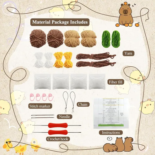 Vista 2 de Scettar Kit de tejido de ganchillo de animales, 2 piezas de ganchillo marrón Capybara, bonito kit de ganchillo Capybara para principiantes