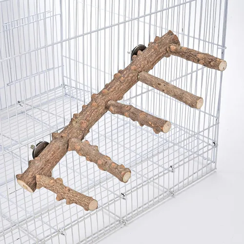 Vista 2 de Perca de escalera para pájaros para jaula de madera natural para pájaros, soporte de perca, juguete para masticar