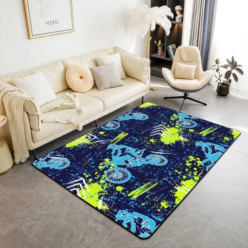 Vista 14 de Alfombra de motocross de 3 x 5 pies, alfombra para deportes extremos, sala de estar, dormitorio, decoración de motocicleta, alfombra antideslizante