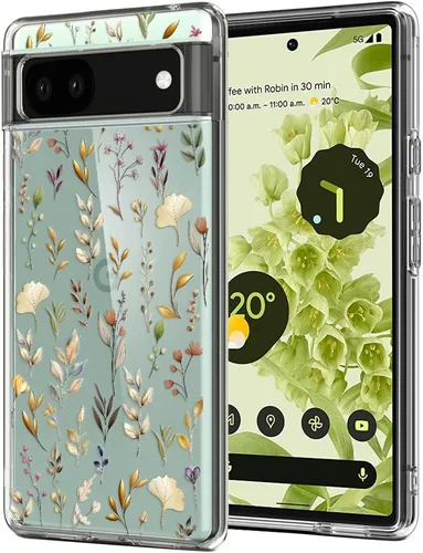 Vista 19 de Unov Funda para Pixel 6a, transparente con diseño, ajuste delgado, buen agarre, funda de teléfono en relieve, cubierta protectora a prueba de Flor
